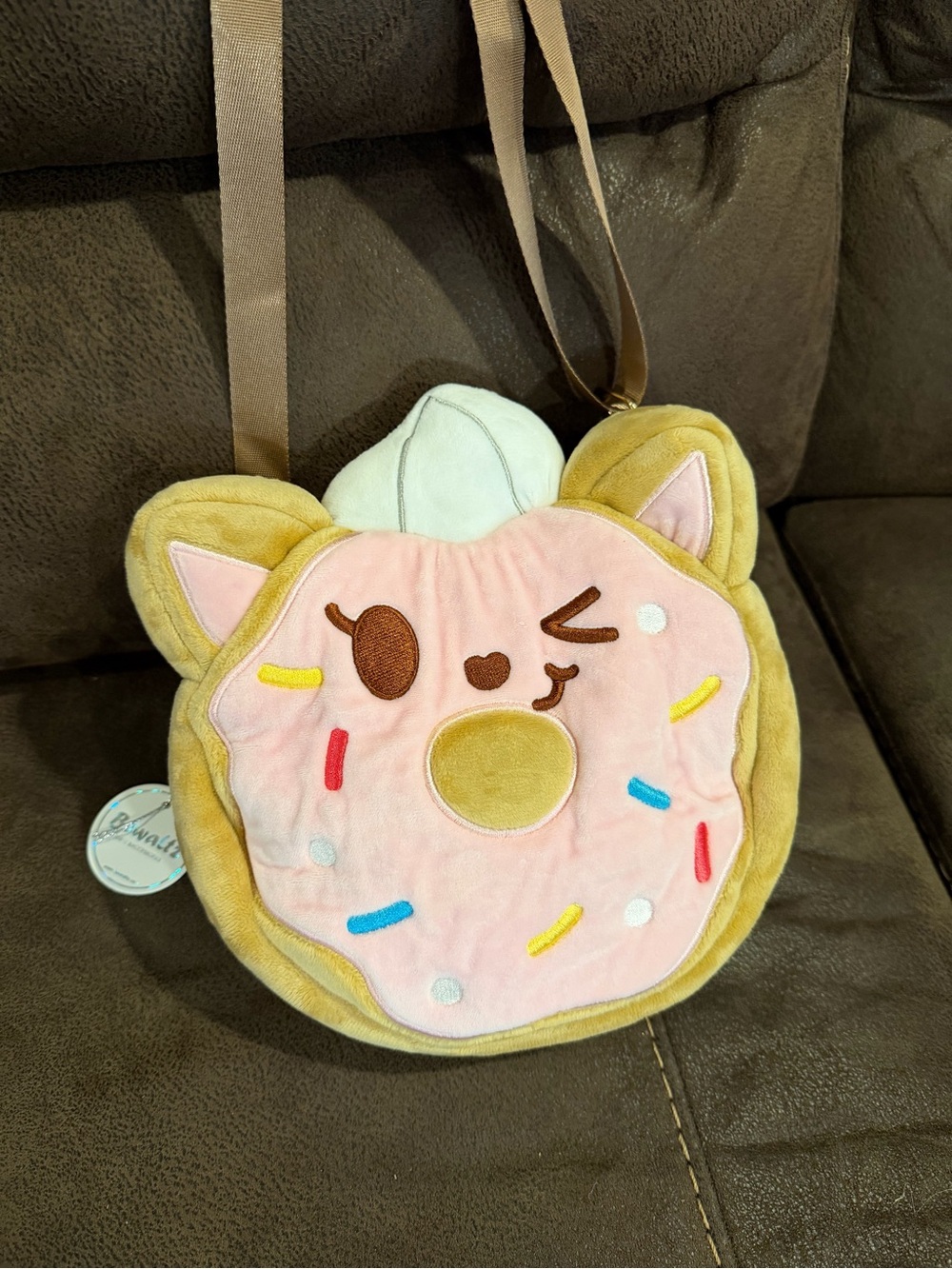 Donut Cat Crossbody Bag - Pink & Tan